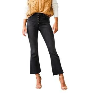 Hidden Skater High Rise Cropped Flare Jeans 27 Black Minimalist Punk Edgy Grunge